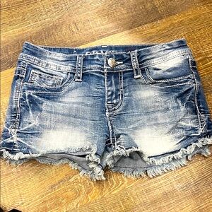 Grace in LA Blue Frayed Jean Shorts